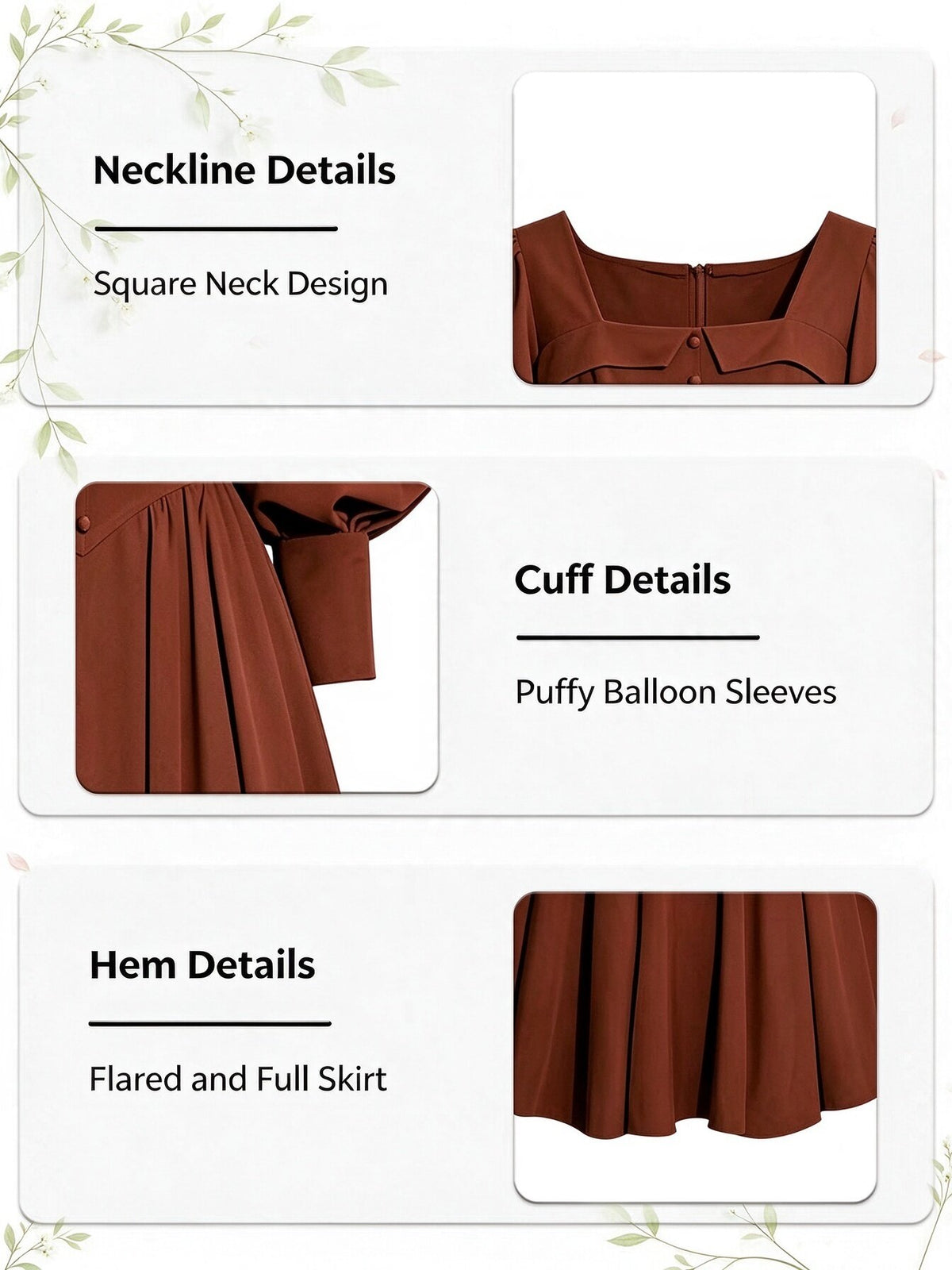 Retro Square Neck Corset Waist Maxi Dress, Long Balloon Sleeve Vintage Dress